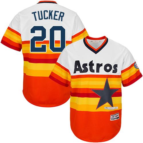 Astros #20 Preston Tucker White/Orange Cooperstown Stitched Youth MLB Jersey - Click Image to Close